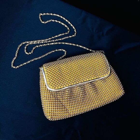 Vintage another Y&S 1990's Y2K Gold Beaded Purse Evening Shoulder Chain Bag Snap - Picture 1 of 10
